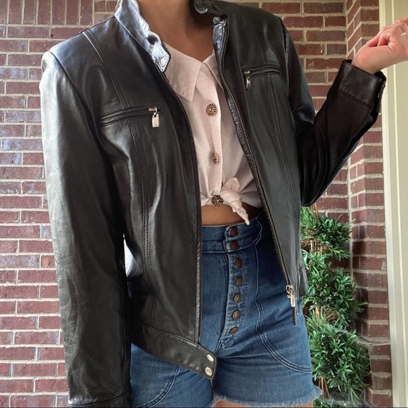 Bagatelle black LEATHER moto jacket Y2K small